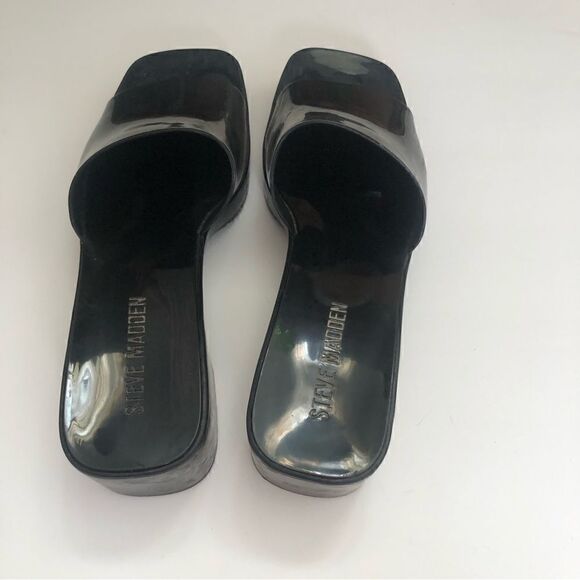 Steve Madden Y2K black rubber chunky slip on heeled mules open toe - Picture 5 of 9